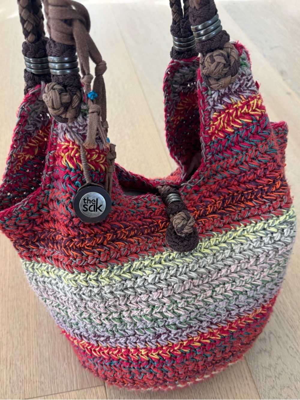 The Sak Multicolor Crochet Bucket Bag - Red & Green